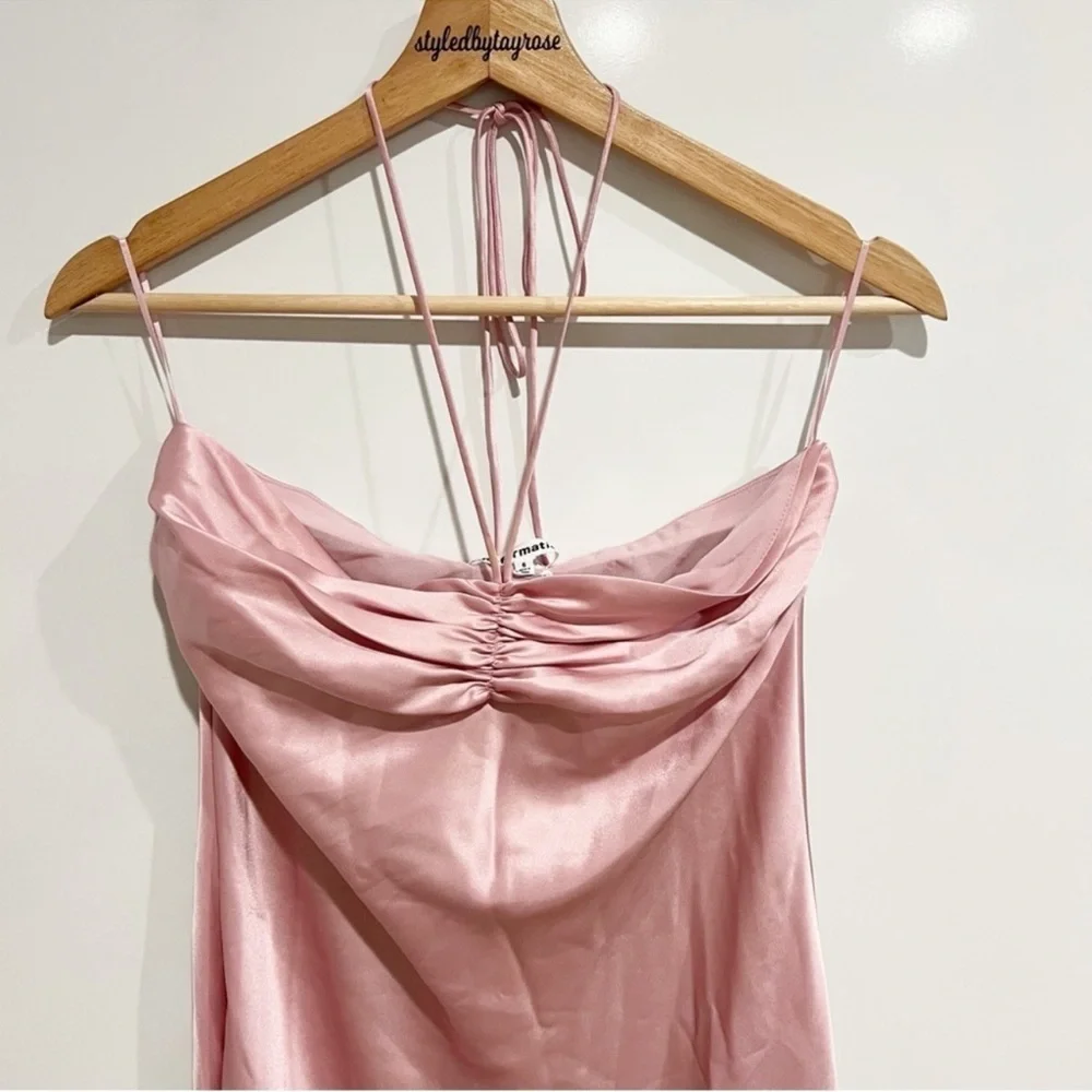 NWT Reformation Valora Satin Halter Maxi Dress in Color Babygirl Pink Size 6 - Picture 13 of 15